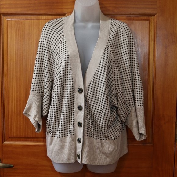 Ellen Tracy Cashmere Blend Brown Big Button Spotted Cardigan Sweater Med - Picture 2 of 10